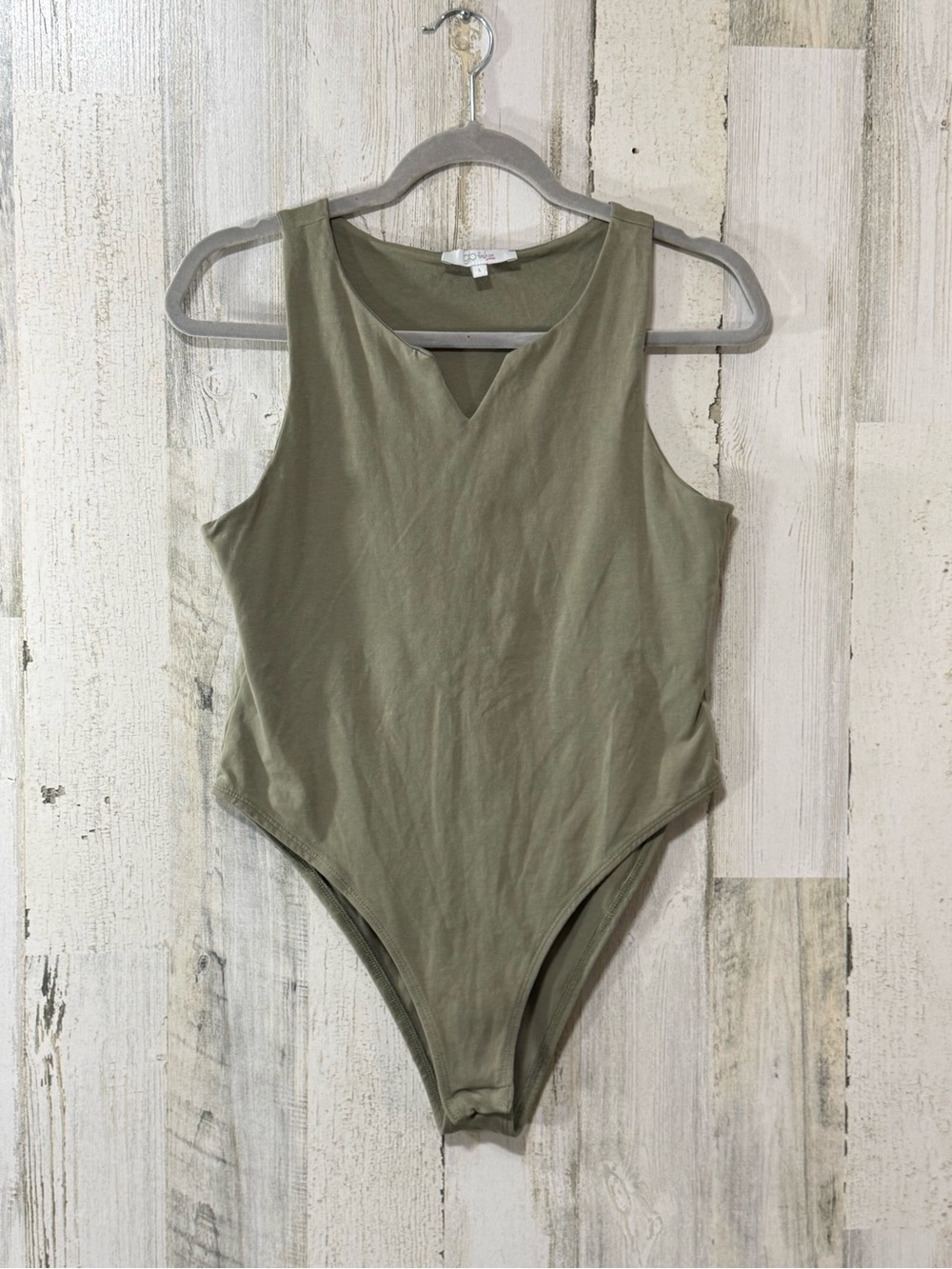 Sleeveless Olive Green V-Notch Bodysuit